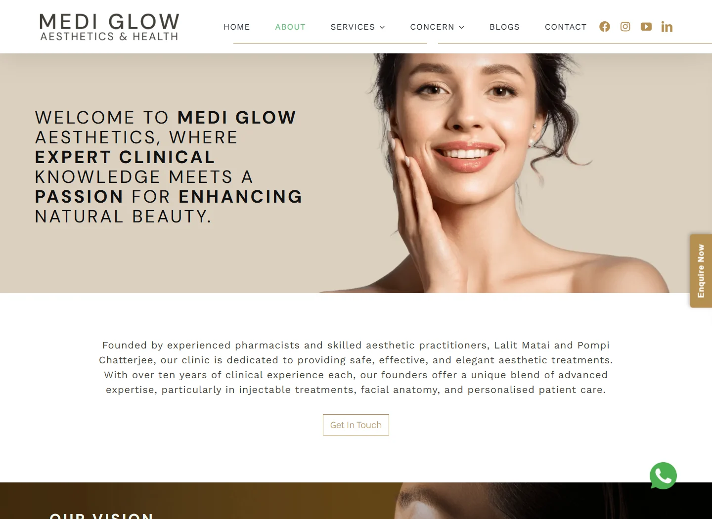 MediGlow Aesthetics clinic and practitioner information on the website developed by Fourdatr