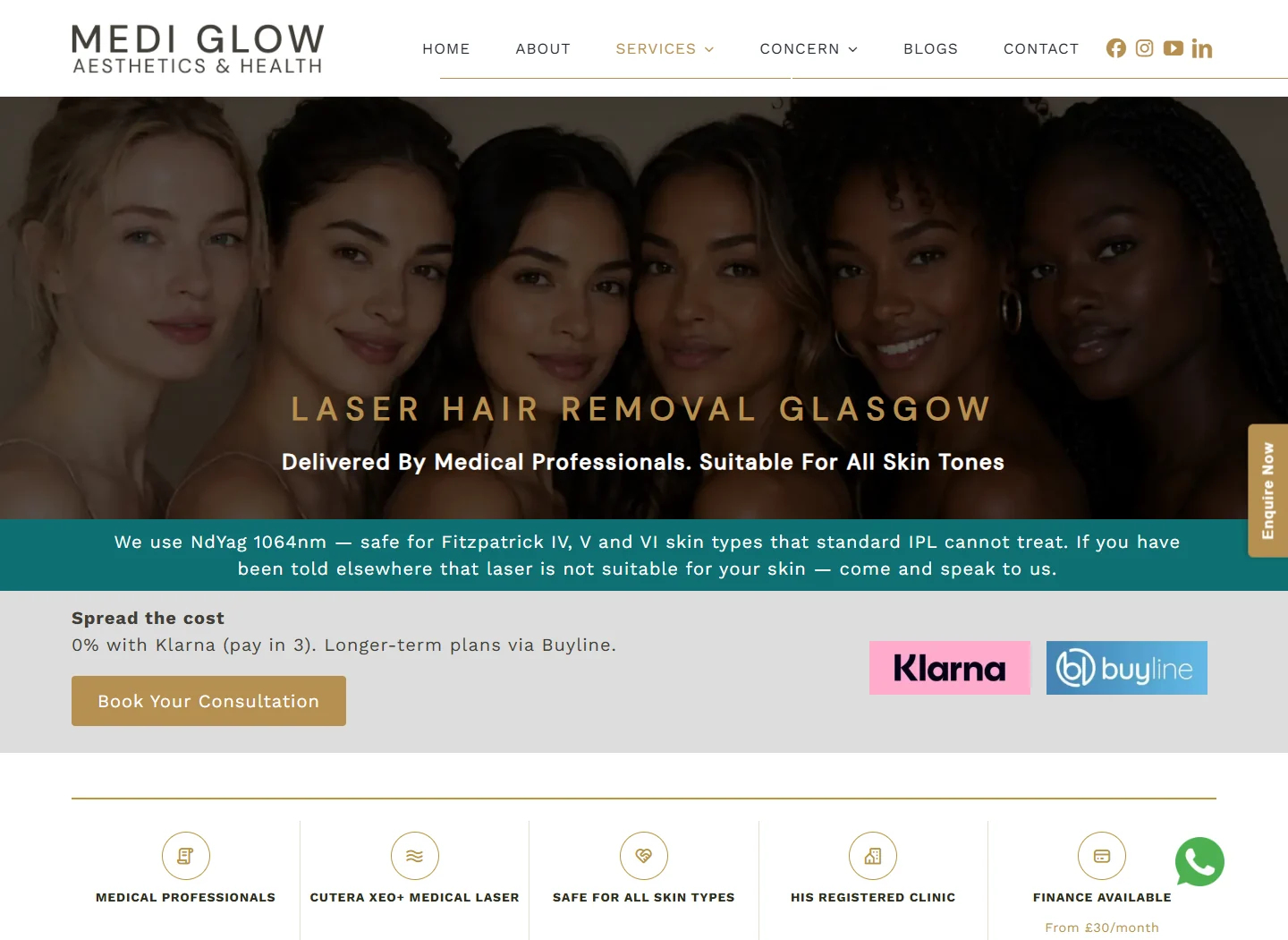 MediGlow Glasgow laser hair removal treatment page developed by Fourdatr
