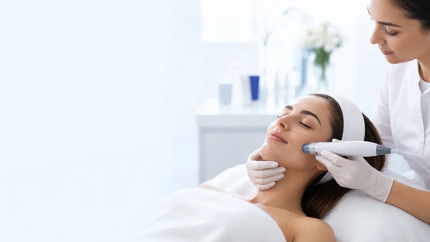 Aesthetic practitioner providing a skin treatment in a clinic